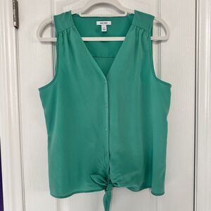 Nine West Tie Front Mint Green Sleeveless Blouse Top Shirt Size Medium